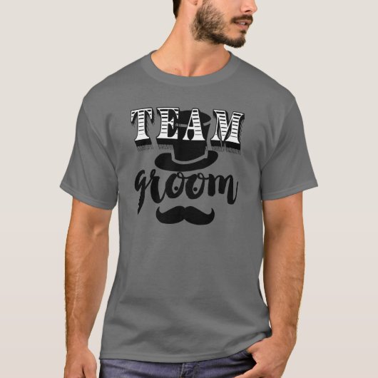 Team Bruidegom Hand Lettered Retro Hoed Snor T-shirt (Voorkant)