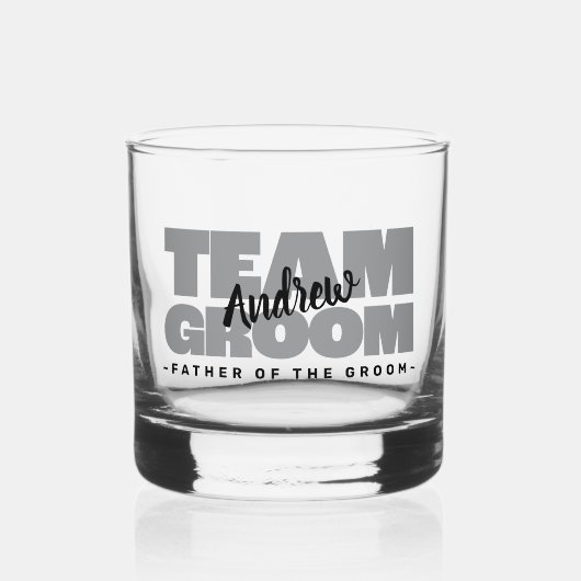 Team bruidegom vader van de trouwnaam zwart grijs whisky glas (Voorkant)