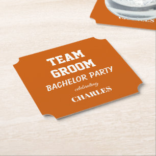 Team Bruidegom Verbrand Oranje Bachelorfeest Kartonnen Onderzetters