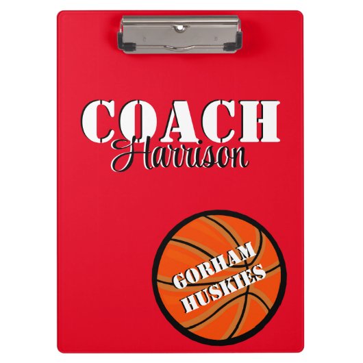 Team Coach Rood en Wit Basketbal gepersonaliseerd Klembord (Voorkant)
