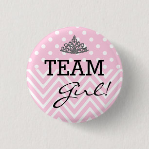 Team Girl Baby shower Polka Dot Chevron Ronde Button 3,2 Cm