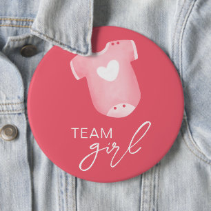 Team Girl Draag wat zal Baby zijn Guess Pink White Ronde Button 6,0 Cm
