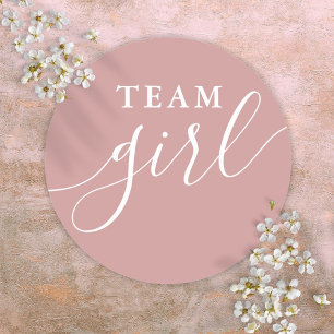 Team Girl Dusty Roos Pink Gender Reveal Stemmen Ronde Sticker