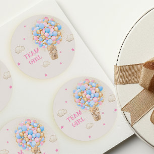 Team Girl Geslacht Onthulling Teddybeer Ballonnen  Ronde Sticker