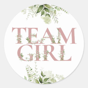 Team Girl Greenery Bloemen Geslacht Onthullen Stem Ronde Sticker