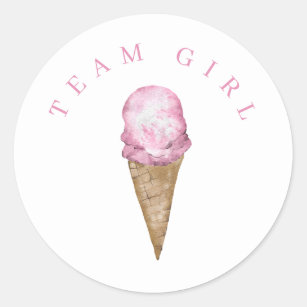 Team Girl Ice Cream Sticker Révéler Rond Sticker.