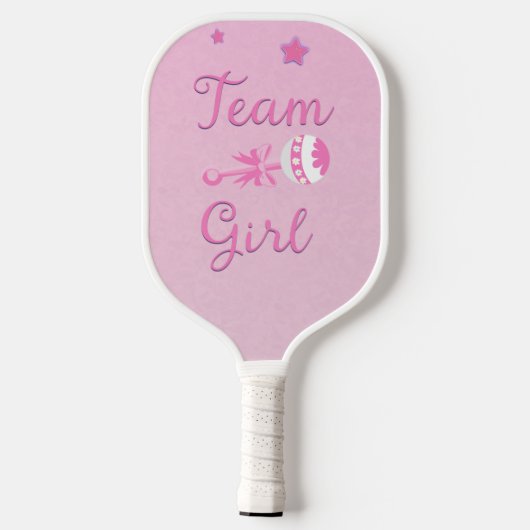 Team Girl met Baby Rattle Gender onthulling Pickleball Paddle (Achterkant)