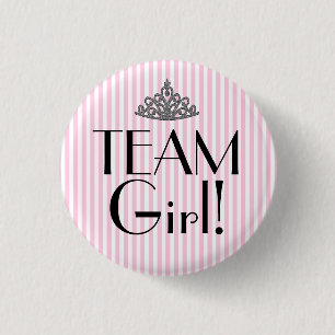 Team Girl Stripes Pink Baby shower Ronde Button 3,2 Cm