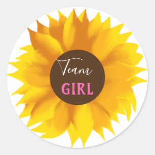 Team Girl Zonnebloem, Gender Reveal Party Ronde Sticker