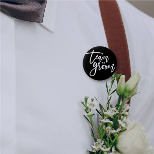 Team Groom Brush Script Bow Stropdas Chic Wedparty Ronde Button 5,7 Cm