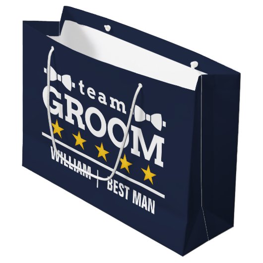 Team Groom | Groomsman | Bachelor | Navy Blue Groot Cadeauzakje (Voorkant Gekanteld)
