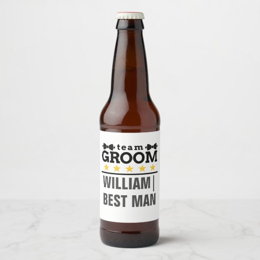 Team Groom | Groomsman | Bachelor | Zwart wit Bier Etiket (Voorkant)