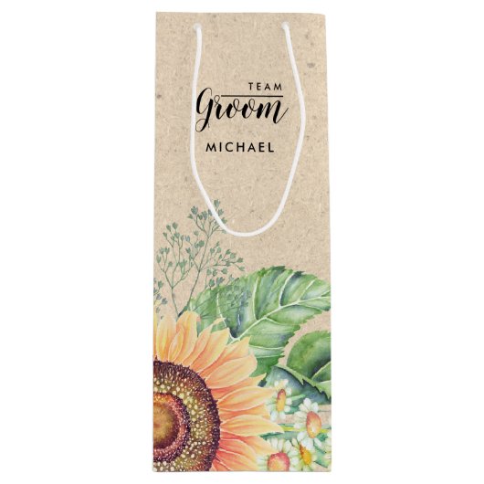 Team Groom. Sacs à vin en papier Tournesol Kraft (Devant)