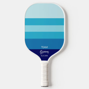 Team Groom Wedding Party Blue Stripe Persoonlijk Pickleball Paddle