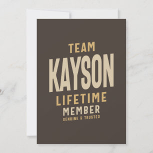 Team Kayson Lifetime Lid met persoonlijke naam Kaart