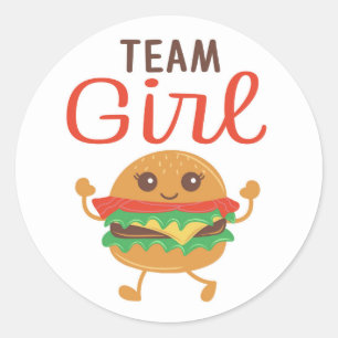 Team Meisje burger stickers, BBQ thema Ronde Sticker