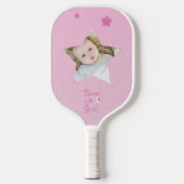 Team Meisje met foto rammelaar Gender Reveal Pickleball Paddle (Voorkant)