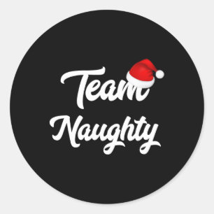 Team Naughty Nice Funny Holiday Kerstkerstman Ronde Sticker