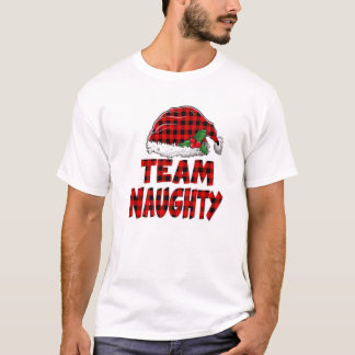 Team Naughty Santa Red Plaid Claus Christmas Pajam T-shirt