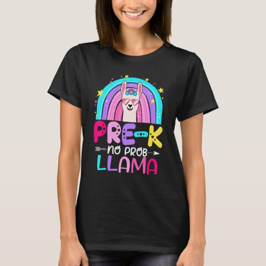 Team Pre k Teacher Rainbow No Prob Llama 100th Day T-shirt (Voorkant)