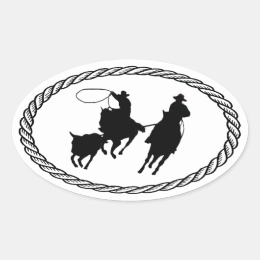 Team Roping Euro Stijl Ovale Sticker (Voorkant)