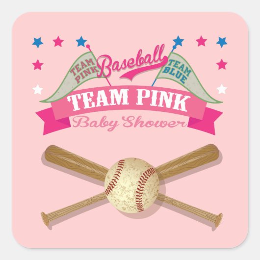 Team Roze Baseball baby shower stickers (Voorkant)