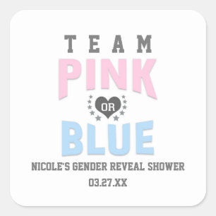 Team ROZE of BLAUW Gender onthullen Baby shower gu Vierkante Sticker