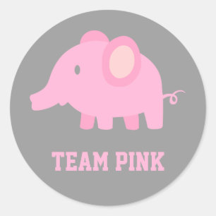 Team Roze, Olifant Meisje, Geslacht Reveal Feestje Ronde Sticker