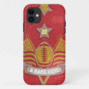 Team Sports Red & Gold Glitter College Football iPhone 11 Hoesje