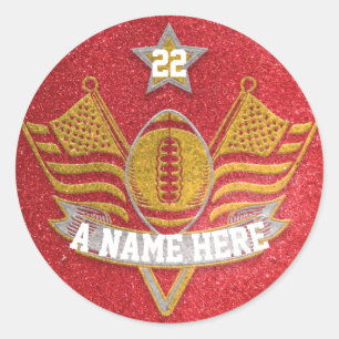 Team Sports Red & Gold Glitter College Football Ronde Sticker