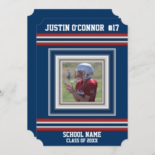 Team Sports Stripes Photo Graduation Faire-part (Devant / Derrière)