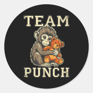Team stomp op baby aap en knuffel speelgoed meme ronde sticker