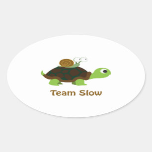 Team Trage Cute Cartoon Turtle and Snail Ovale Sticker