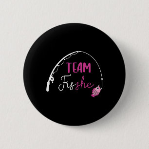 Team Vis Haar Shirt Vissen Geslacht Reveal Feest A Ronde Button 5,7 Cm