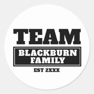 Team zwarte gepersonaliseerde familie of team stic ronde sticker
