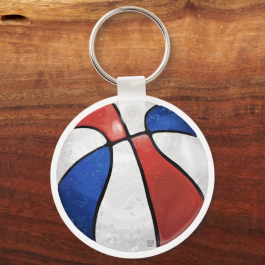 Teamnaam en nummer Rood Wit Blauw Basketbal Sleutelhanger (Achterkant)