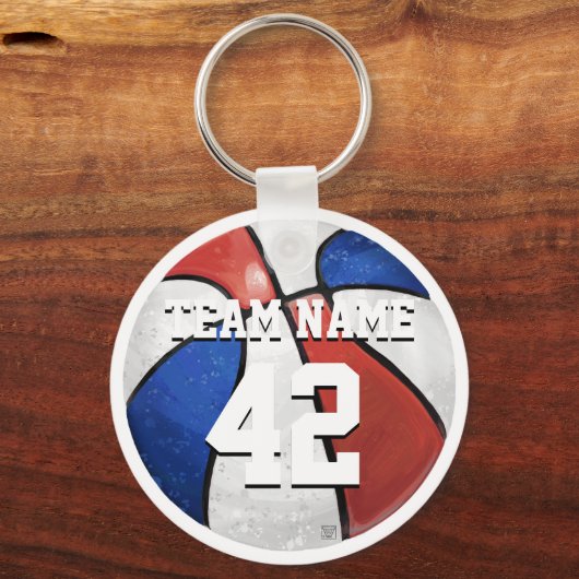 Teamnaam en nummer Rood Wit Blauw Basketbal Sleutelhanger (Voorkant)