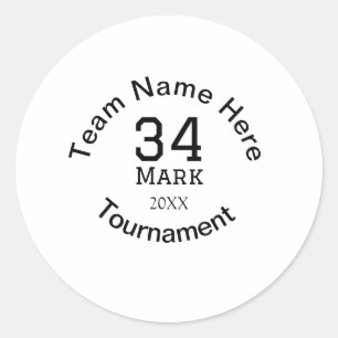 Teamnaam hier voeg naam toernooi jaar tekst toe ronde sticker