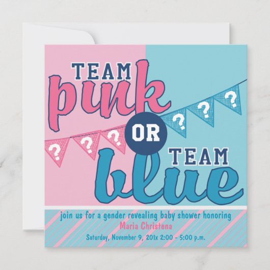 Teamroze of blauw geslacht onthullen de uitnodigin kaart (Voorkant)