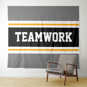 TEAMWORK Athletic Grey Zwart Wit Racing Stripes Wandkleed