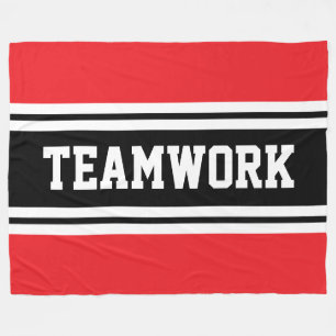 TEAMWORK Athletic Red Black White Racing Stripes Fleece Deken