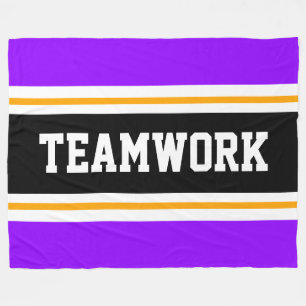 TEAMWORK Atletische Paarse Zwart Wit Strepen Fleece Deken