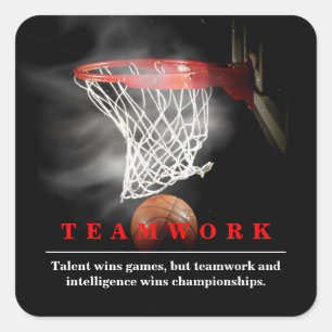 Teamwork Basketbal Motiverend Inspirerend Vierkante Sticker
