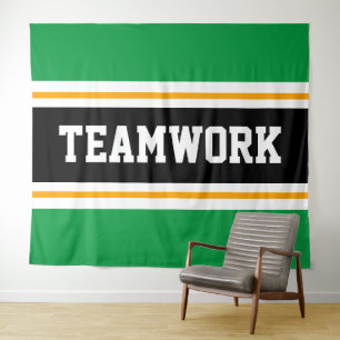 TEAMWORK Groen Zwart Wit Geel Racing Stripes Wandkleed