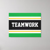 TEAMWORK Helder Groen Zwart Wit Racing Stripes Canvas Afdruk (Voorkant)