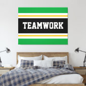 TEAMWORK Helder Groen Zwart Wit Racing Stripes Canvas Afdruk (Insitu (Slaapkamer))