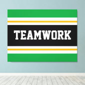 TEAMWORK Helder Groen Zwart Wit Racing Stripes Canvas Afdruk (Insitu (Houten vloer))