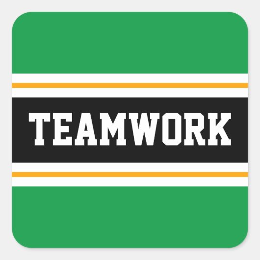 TEAMWORK Helder Groen Zwart Wit Racing Stripes Vierkante Sticker (Voorkant)