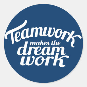 Teamwork maakt de droom blauw en wit ronde sticker