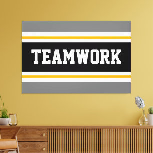 TEAMWORK Sportief Grijs Zwart Wit Racing Stripes Canvas Afdruk